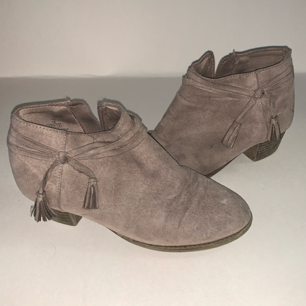 Youth Girl's Zip Up Fashion tassel Ankle‎ Boots Taupe Size 13 faux suede